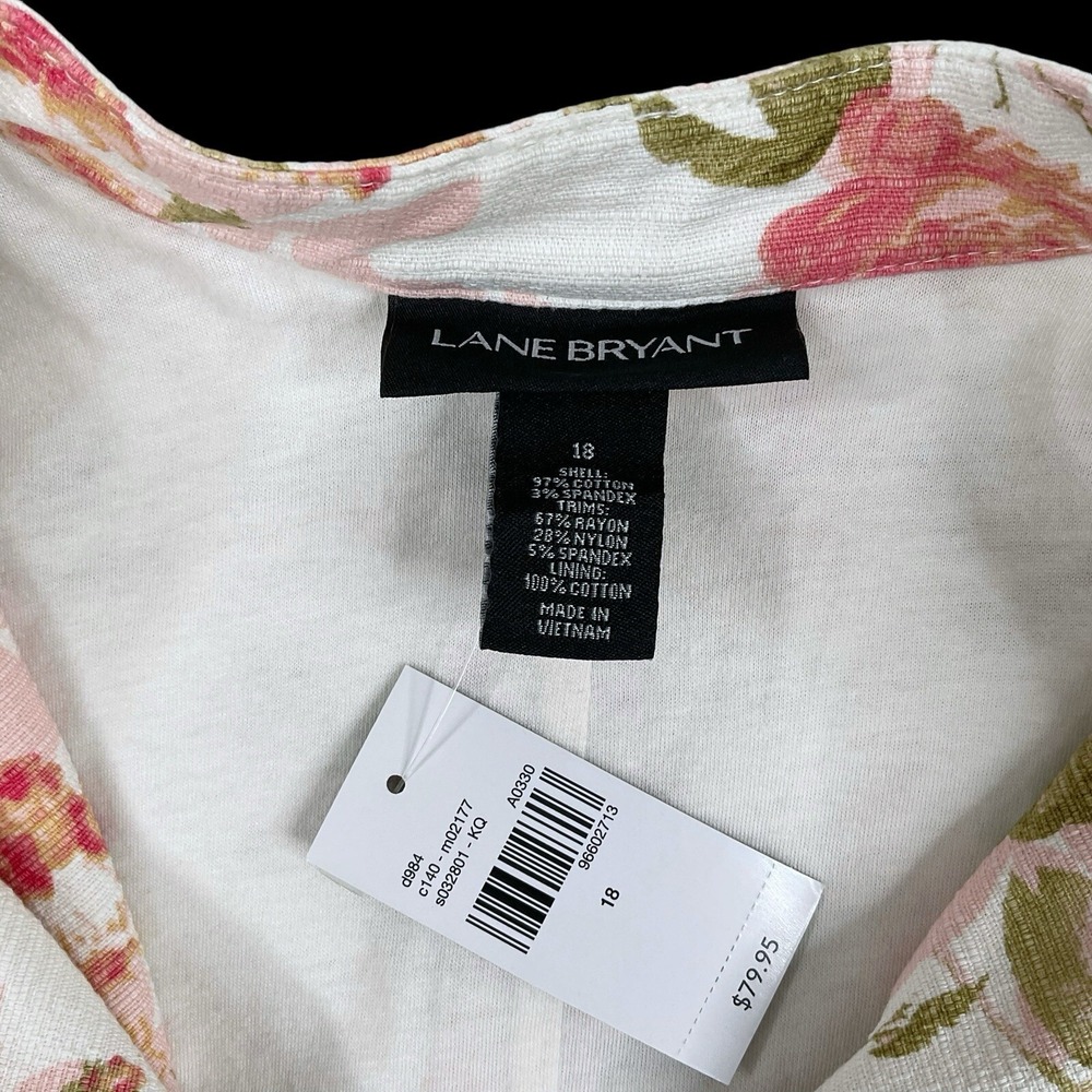 Lane Bryant Jacket Women 18 Ivory Pink Floral Long Sleeve Zip Moto Pockets NWT - Picture 15 of 16
